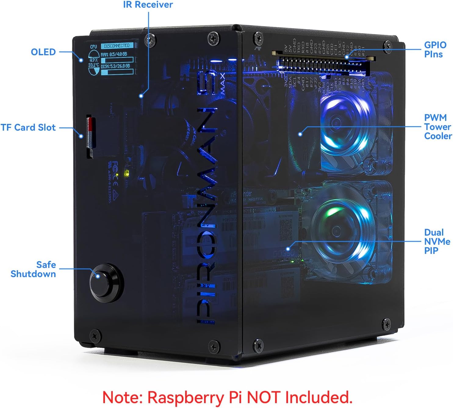 Pironman 5-MAX Dual NVMe M.2 S - Raspberry Pi Ai Kit Hailo-8L recensie en prijs